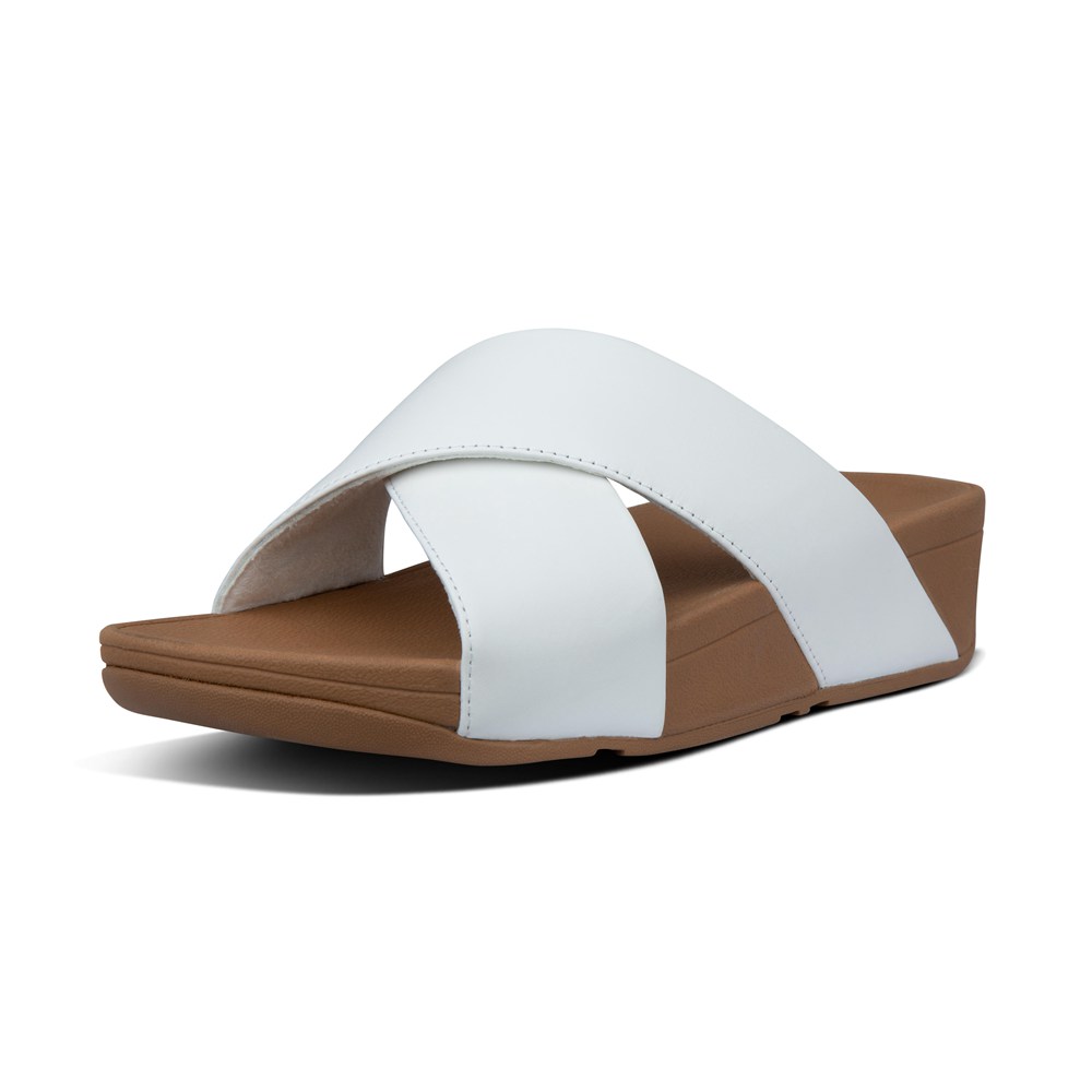 Fitflop Womens Slides White - Lulu Leather Cross - 05IZGSEQN